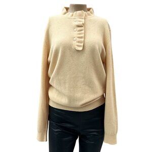 Vintage Pringle Scotland Lamaine Wool Mockneck Ruffle Button Pullover Sweater M